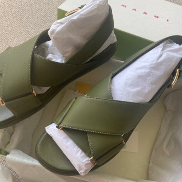 Marni Green Leather Fussbett Sandals - Picture 3 of 6